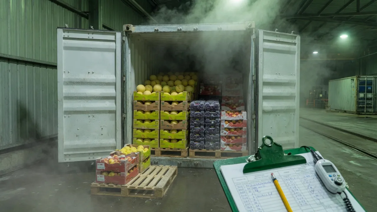 Contenedor refrigerado en despacho de fruta de exportación