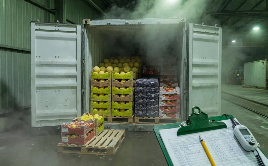 Contenedor refrigerado en despacho de fruta de exportación