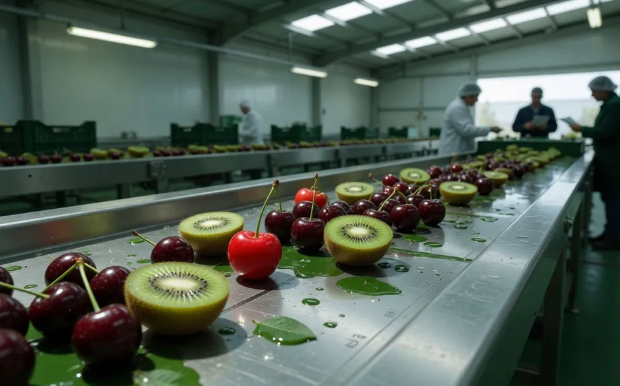 Cerezas de exportación en packing durante la temporada
