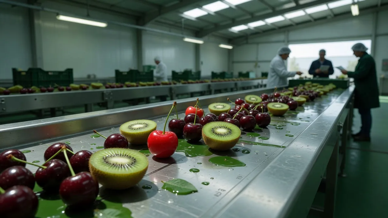 Cerezas de exportación en packing durante la temporada