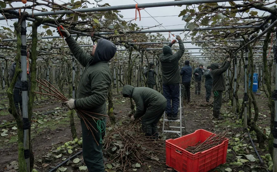 Labor de poda en huerto frutal con supervisión en campo
