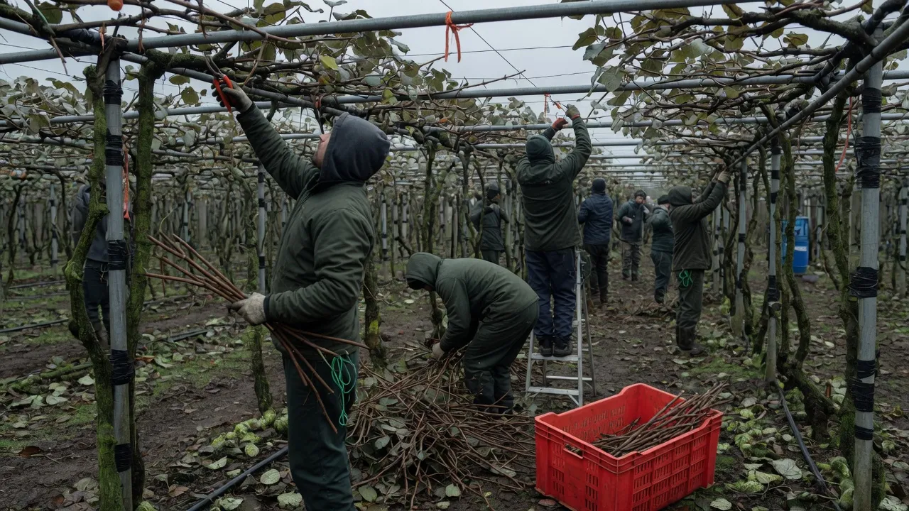Labor de poda en huerto frutal con supervisión en campo